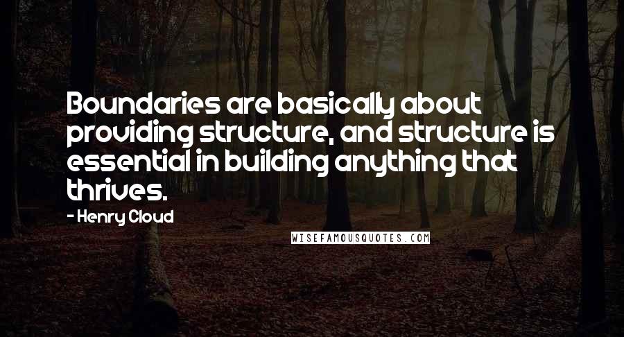 Henry Cloud Quotes: Boundaries are basically about providing structure, and structure is essential in building anything that thrives.