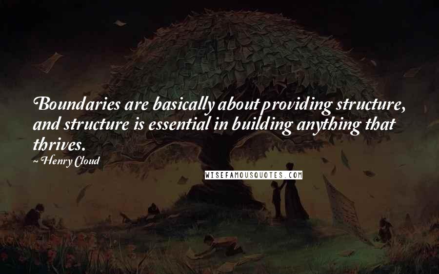 Henry Cloud Quotes: Boundaries are basically about providing structure, and structure is essential in building anything that thrives.