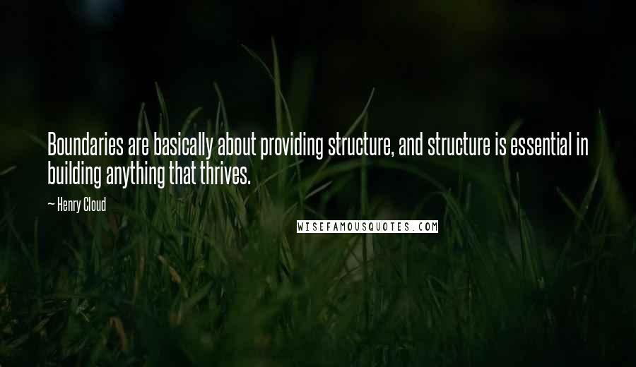 Henry Cloud Quotes: Boundaries are basically about providing structure, and structure is essential in building anything that thrives.