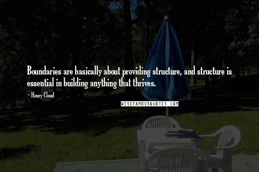 Henry Cloud Quotes: Boundaries are basically about providing structure, and structure is essential in building anything that thrives.