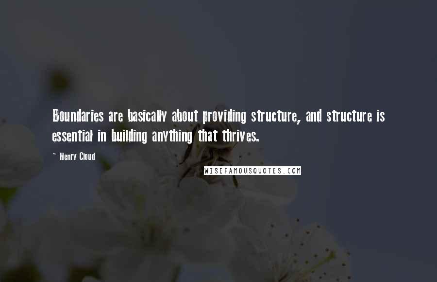 Henry Cloud Quotes: Boundaries are basically about providing structure, and structure is essential in building anything that thrives.