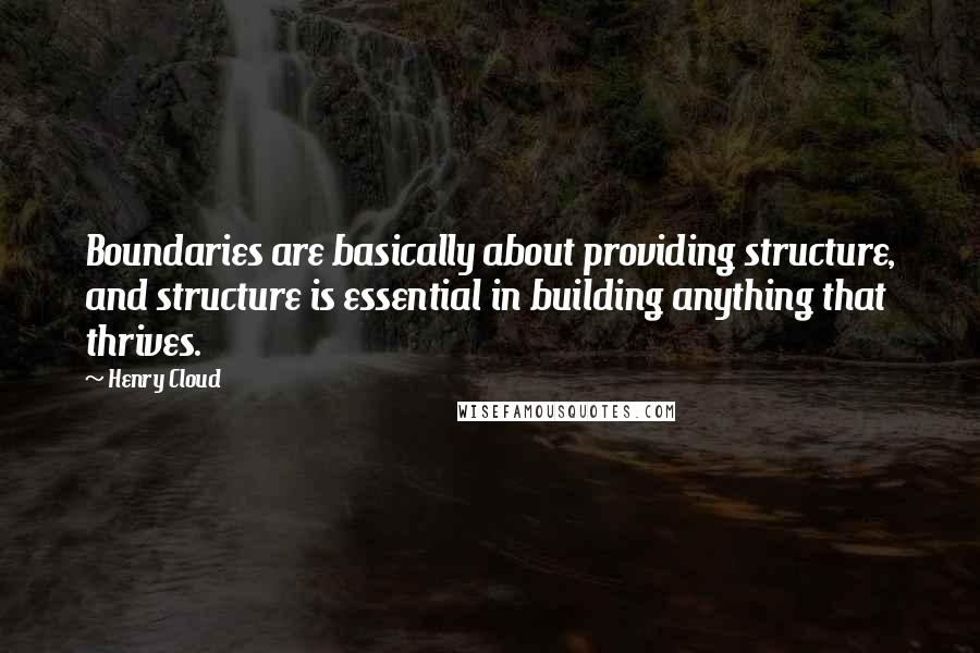 Henry Cloud Quotes: Boundaries are basically about providing structure, and structure is essential in building anything that thrives.