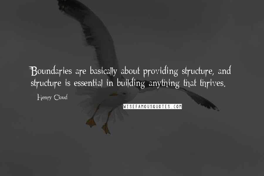 Henry Cloud Quotes: Boundaries are basically about providing structure, and structure is essential in building anything that thrives.