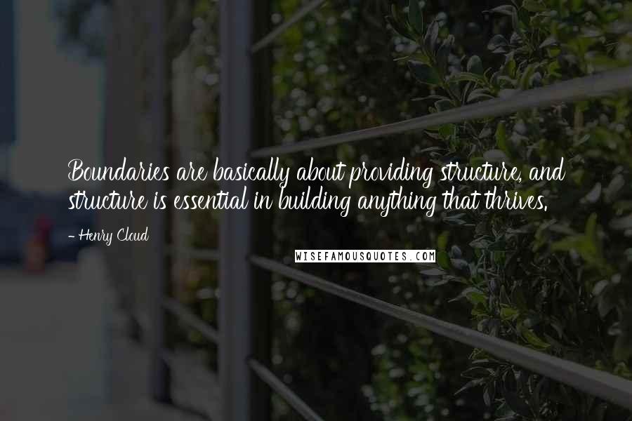 Henry Cloud Quotes: Boundaries are basically about providing structure, and structure is essential in building anything that thrives.