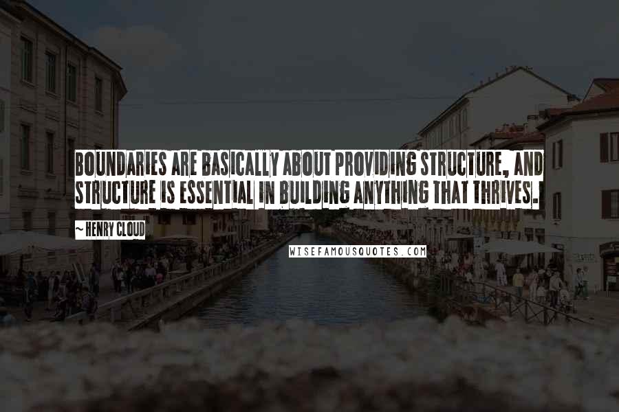 Henry Cloud Quotes: Boundaries are basically about providing structure, and structure is essential in building anything that thrives.