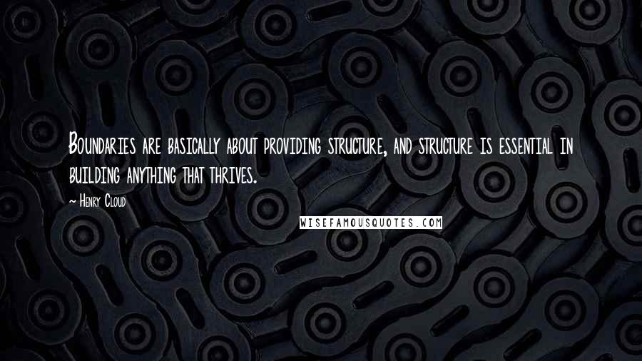 Henry Cloud Quotes: Boundaries are basically about providing structure, and structure is essential in building anything that thrives.