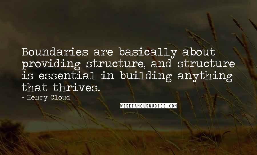 Henry Cloud Quotes: Boundaries are basically about providing structure, and structure is essential in building anything that thrives.