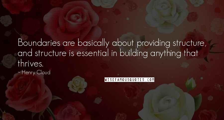 Henry Cloud Quotes: Boundaries are basically about providing structure, and structure is essential in building anything that thrives.