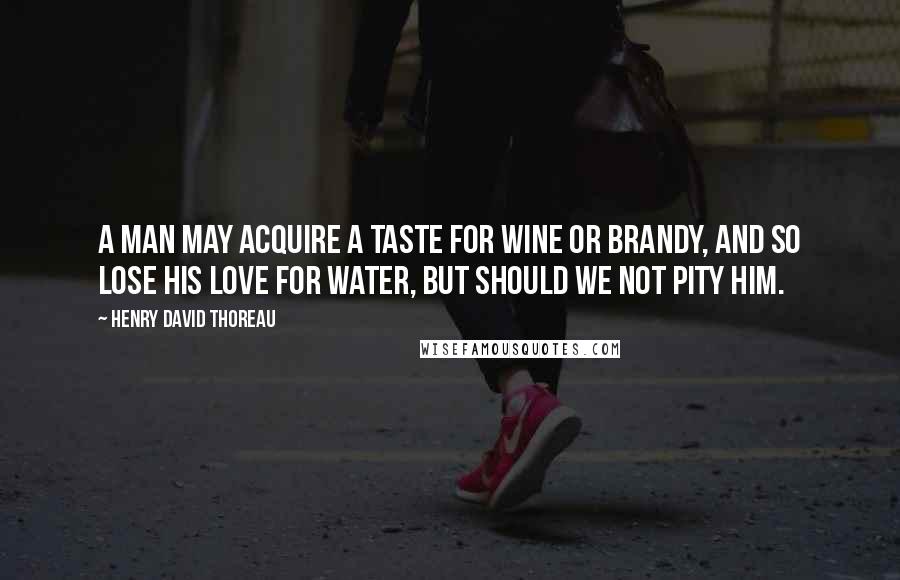 Henry David Thoreau Quotes: A man may acquire a taste for wine or brandy, and so lose his love for water, but should we not pity him.