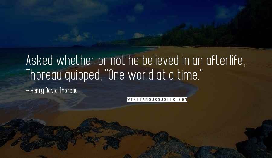 Henry David Thoreau Quotes: Asked whether or not he believed in an afterlife, Thoreau quipped, "One world at a time."