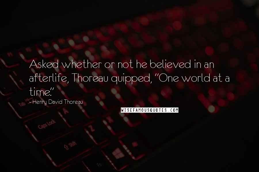 Henry David Thoreau Quotes: Asked whether or not he believed in an afterlife, Thoreau quipped, "One world at a time."