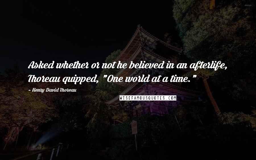 Henry David Thoreau Quotes: Asked whether or not he believed in an afterlife, Thoreau quipped, "One world at a time."