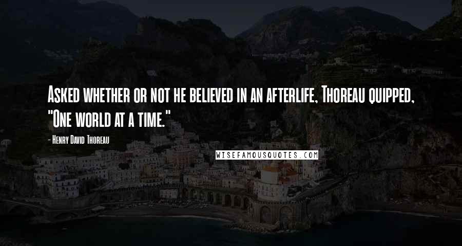 Henry David Thoreau Quotes: Asked whether or not he believed in an afterlife, Thoreau quipped, "One world at a time."