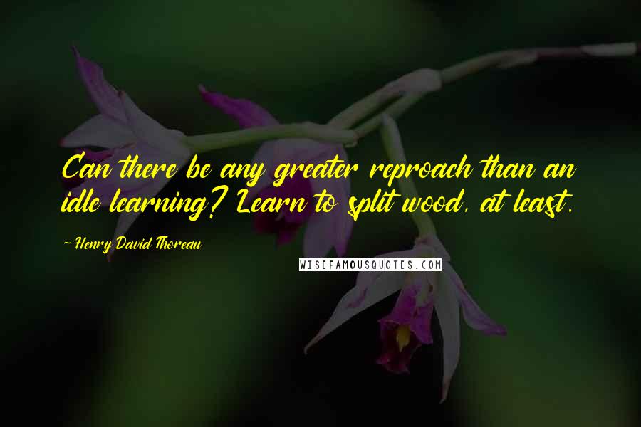 Henry David Thoreau Quotes: Can there be any greater reproach than an idle learning? Learn to split wood, at least.