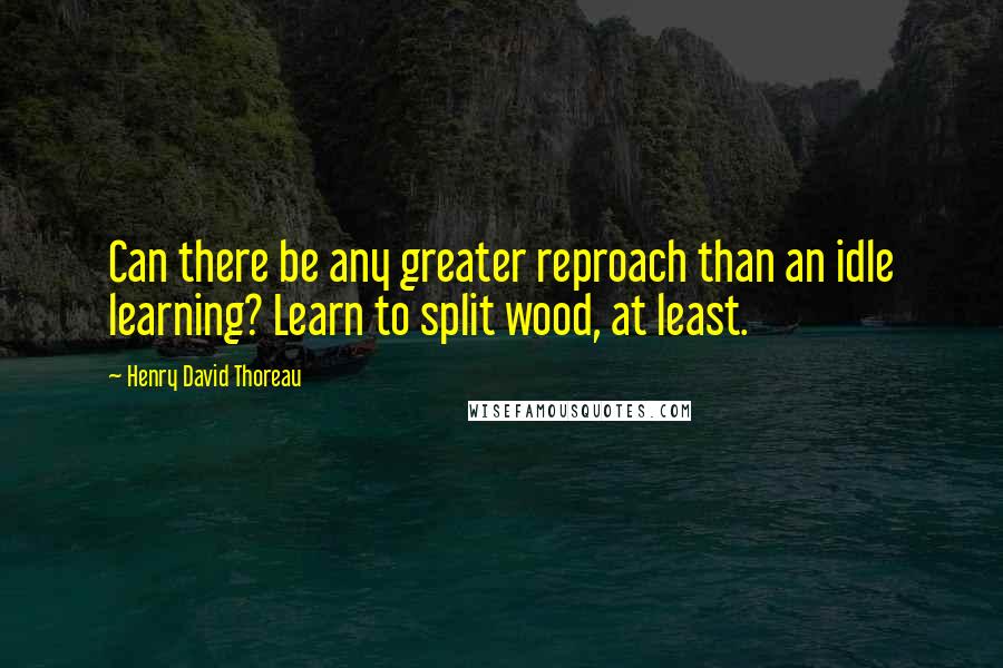 Henry David Thoreau Quotes: Can there be any greater reproach than an idle learning? Learn to split wood, at least.