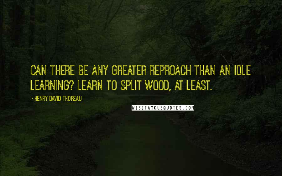 Henry David Thoreau Quotes: Can there be any greater reproach than an idle learning? Learn to split wood, at least.