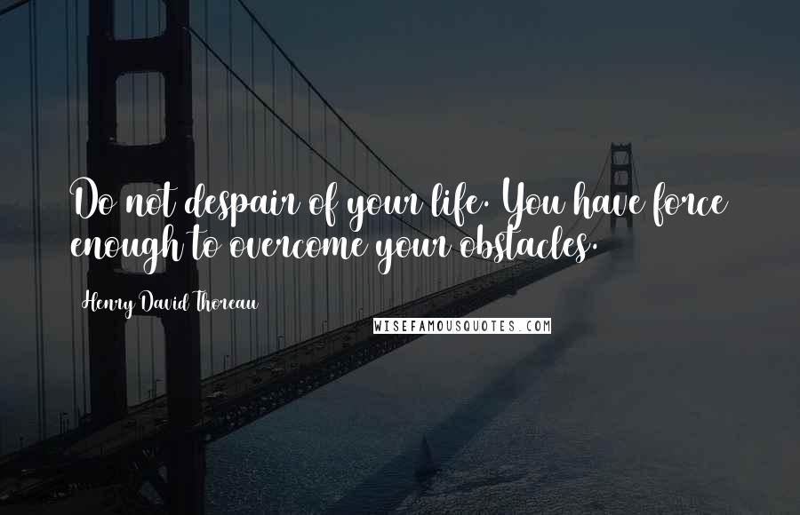 Henry David Thoreau Quotes: Do not despair of your life. You have force enough to overcome your obstacles.