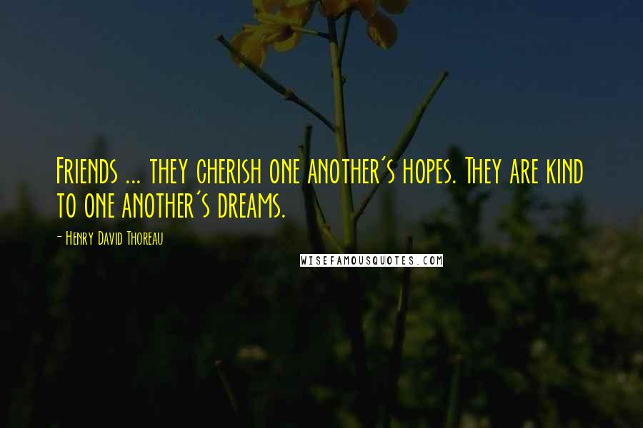 Henry David Thoreau Quotes: Friends ... they cherish one another's hopes. They are kind to one another's dreams.