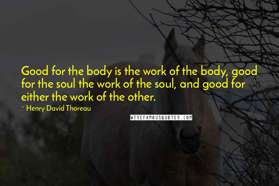 Henry David Thoreau Quotes: Good for the body is the work of the body, good for the soul the work of the soul, and good for either the work of the other.
