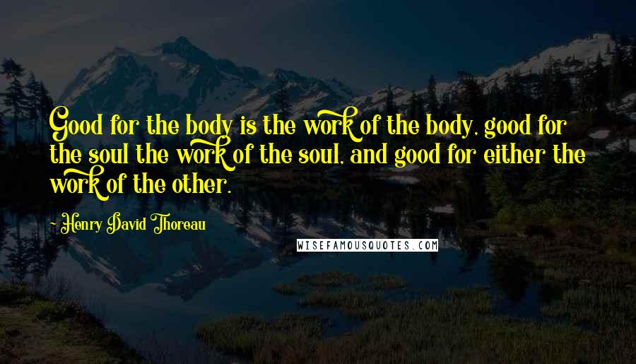 Henry David Thoreau Quotes: Good for the body is the work of the body, good for the soul the work of the soul, and good for either the work of the other.