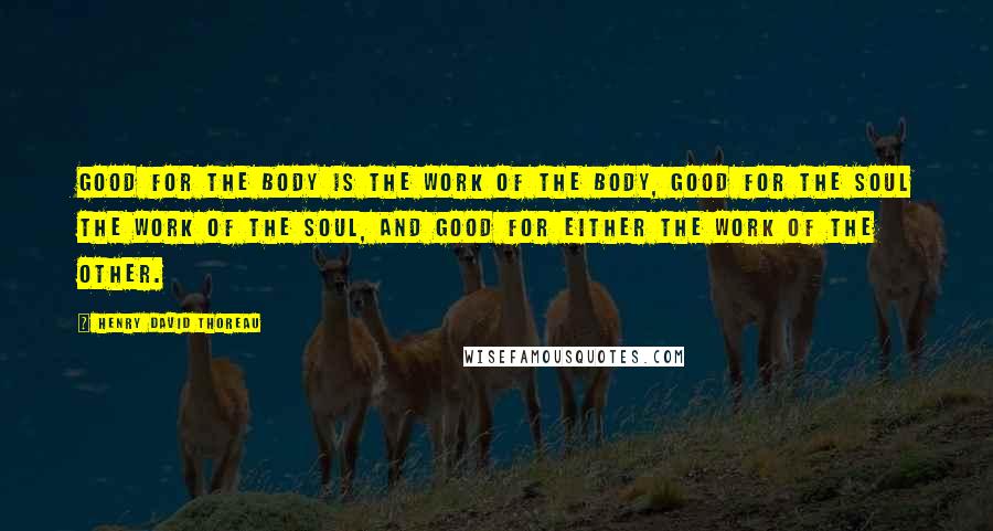 Henry David Thoreau Quotes: Good for the body is the work of the body, good for the soul the work of the soul, and good for either the work of the other.