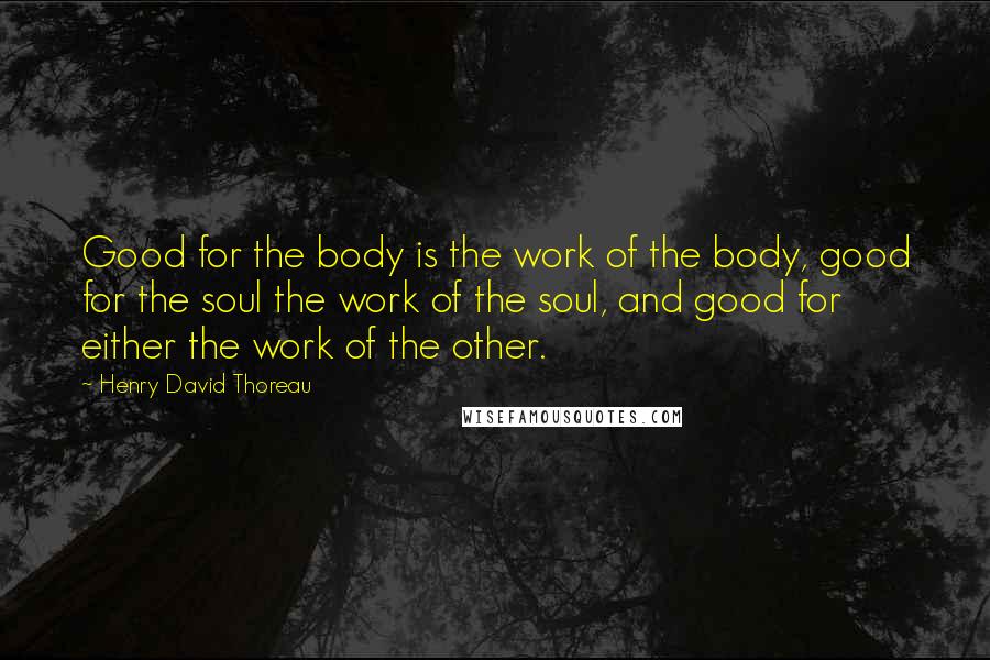 Henry David Thoreau Quotes: Good for the body is the work of the body, good for the soul the work of the soul, and good for either the work of the other.
