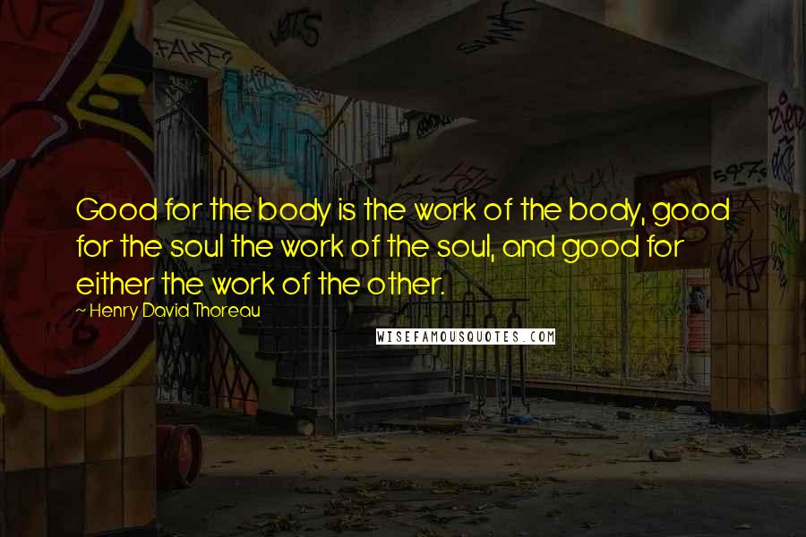 Henry David Thoreau Quotes: Good for the body is the work of the body, good for the soul the work of the soul, and good for either the work of the other.