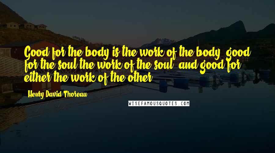 Henry David Thoreau Quotes: Good for the body is the work of the body, good for the soul the work of the soul, and good for either the work of the other.