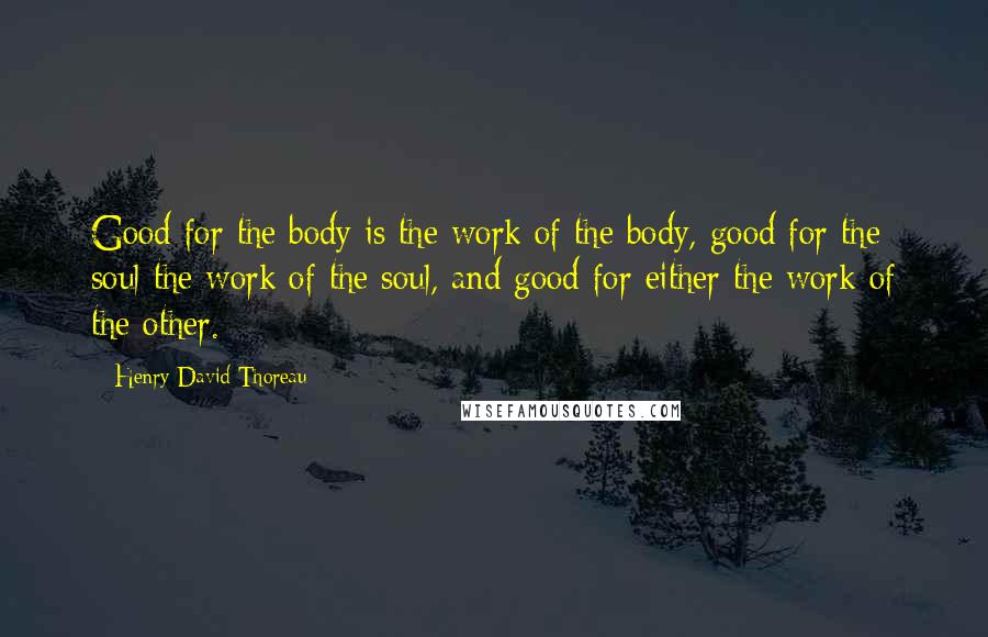 Henry David Thoreau Quotes: Good for the body is the work of the body, good for the soul the work of the soul, and good for either the work of the other.