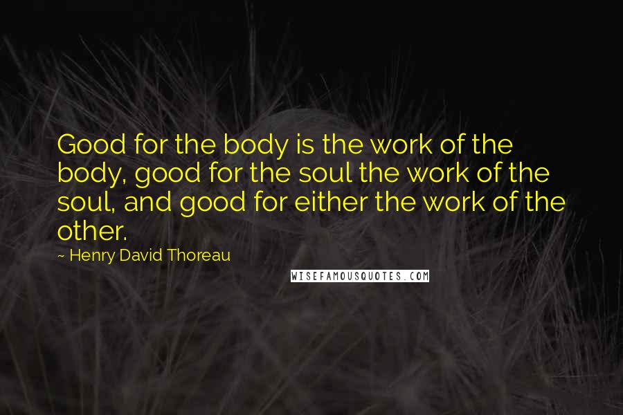 Henry David Thoreau Quotes: Good for the body is the work of the body, good for the soul the work of the soul, and good for either the work of the other.