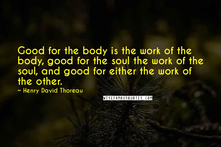 Henry David Thoreau Quotes: Good for the body is the work of the body, good for the soul the work of the soul, and good for either the work of the other.