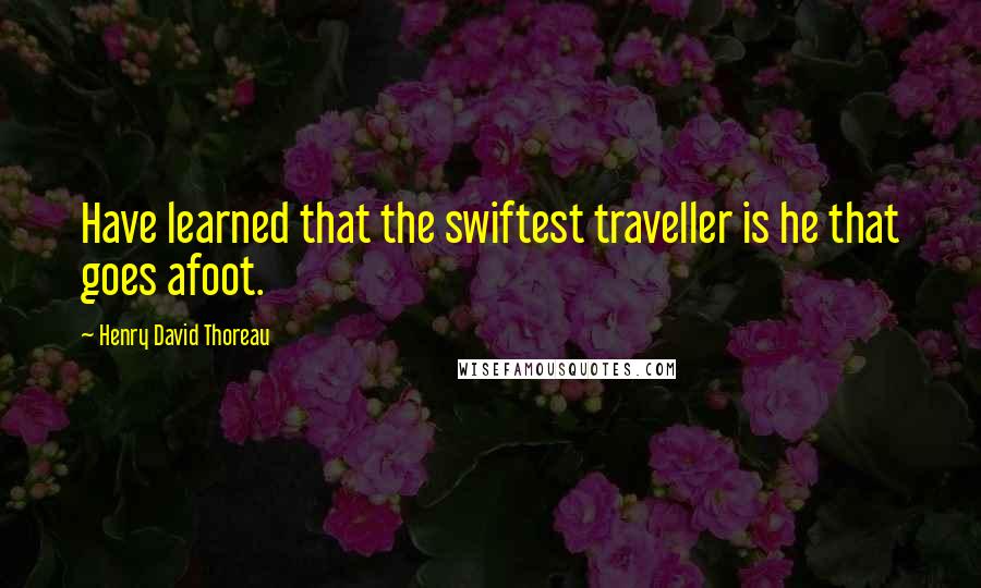 Henry David Thoreau Quotes: Have learned that the swiftest traveller is he that goes afoot.