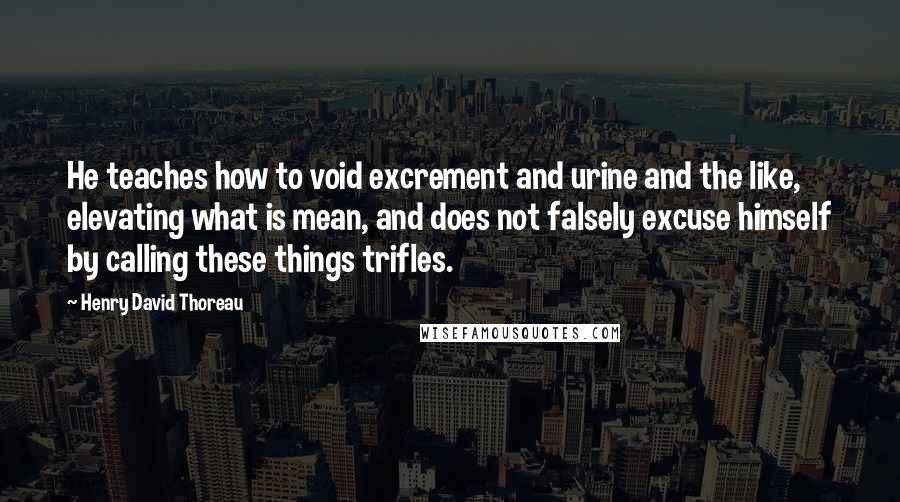 Henry David Thoreau Quotes: He teaches how to void excrement and urine and the like, elevating what is mean, and does not falsely excuse himself by calling these things trifles.