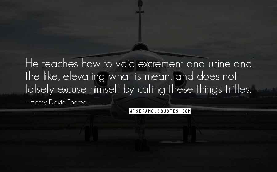 Henry David Thoreau Quotes: He teaches how to void excrement and urine and the like, elevating what is mean, and does not falsely excuse himself by calling these things trifles.