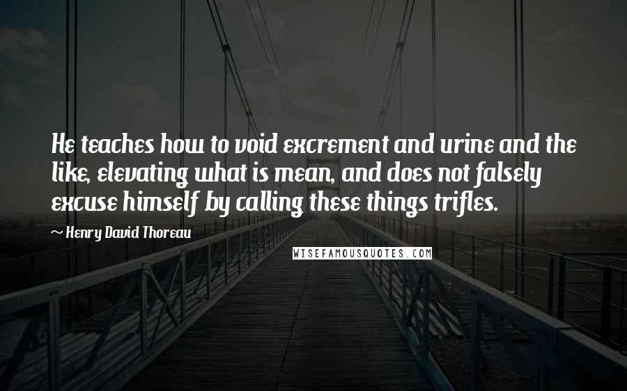 Henry David Thoreau Quotes: He teaches how to void excrement and urine and the like, elevating what is mean, and does not falsely excuse himself by calling these things trifles.