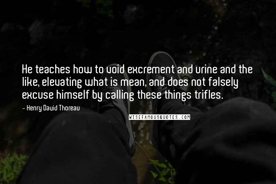 Henry David Thoreau Quotes: He teaches how to void excrement and urine and the like, elevating what is mean, and does not falsely excuse himself by calling these things trifles.
