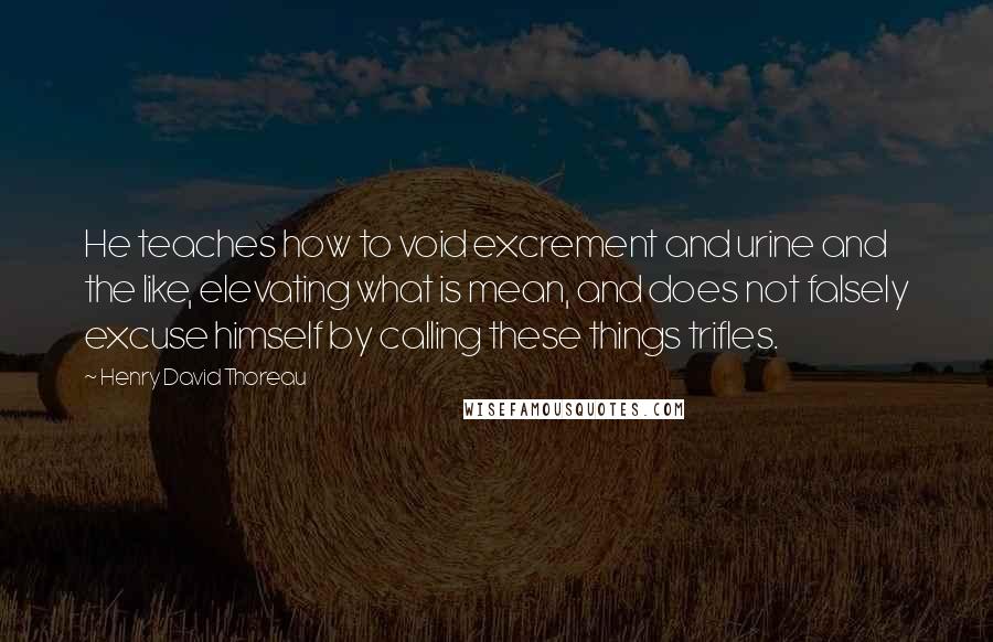 Henry David Thoreau Quotes: He teaches how to void excrement and urine and the like, elevating what is mean, and does not falsely excuse himself by calling these things trifles.