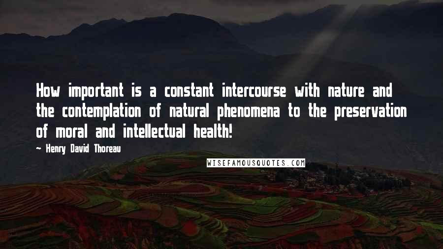 Henry David Thoreau Quotes: How important is a constant intercourse with nature and the contemplation of natural phenomena to the preservation of moral and intellectual health!