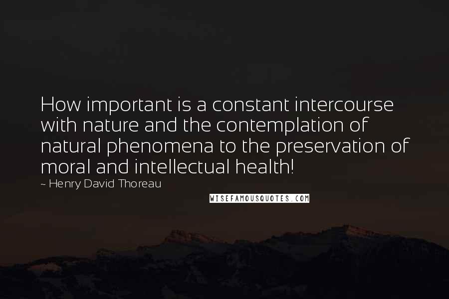 Henry David Thoreau Quotes: How important is a constant intercourse with nature and the contemplation of natural phenomena to the preservation of moral and intellectual health!