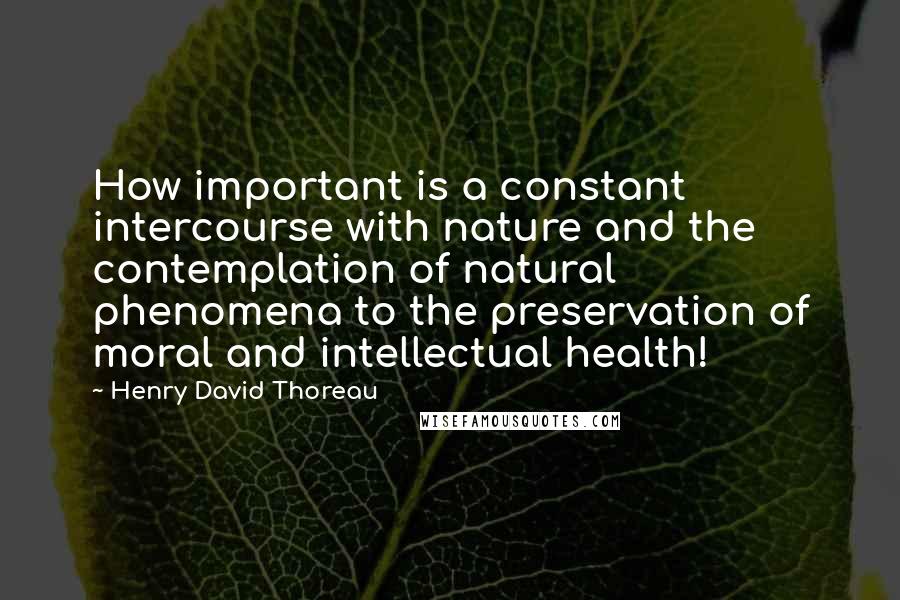 Henry David Thoreau Quotes: How important is a constant intercourse with nature and the contemplation of natural phenomena to the preservation of moral and intellectual health!