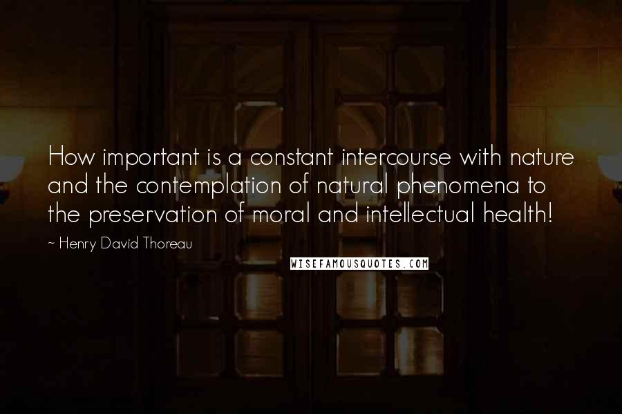 Henry David Thoreau Quotes: How important is a constant intercourse with nature and the contemplation of natural phenomena to the preservation of moral and intellectual health!