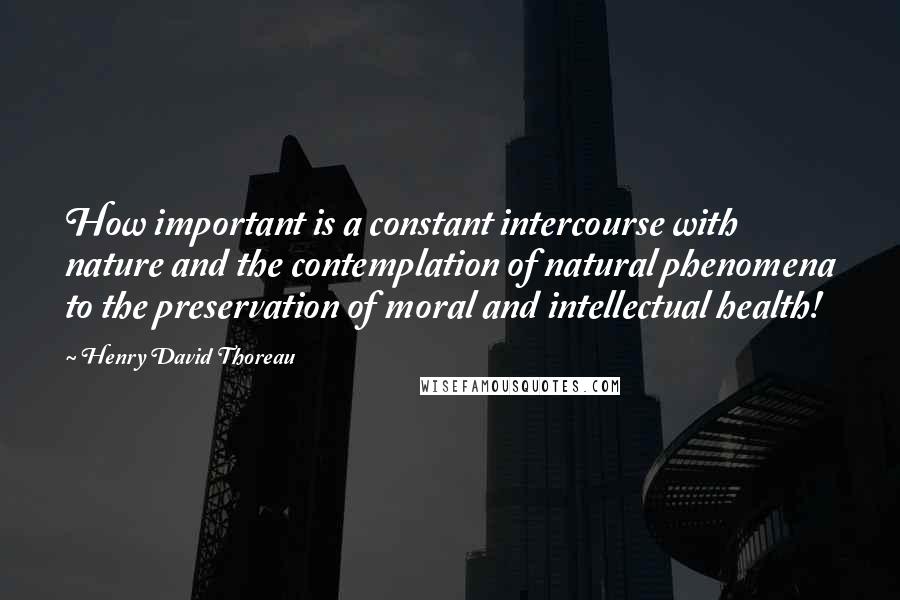 Henry David Thoreau Quotes: How important is a constant intercourse with nature and the contemplation of natural phenomena to the preservation of moral and intellectual health!