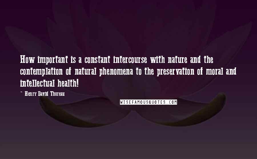 Henry David Thoreau Quotes: How important is a constant intercourse with nature and the contemplation of natural phenomena to the preservation of moral and intellectual health!