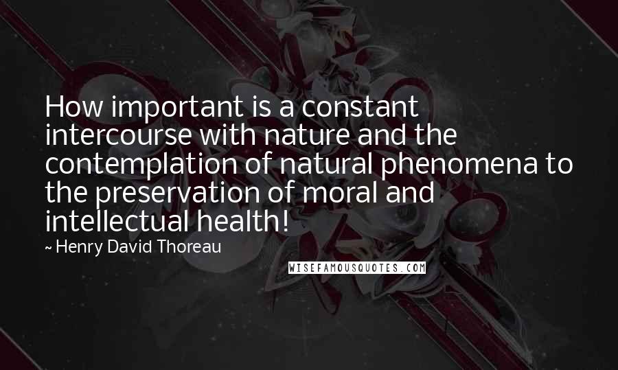 Henry David Thoreau Quotes: How important is a constant intercourse with nature and the contemplation of natural phenomena to the preservation of moral and intellectual health!