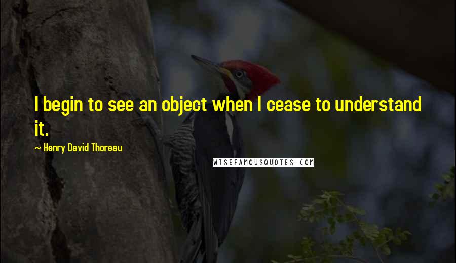 Henry David Thoreau Quotes: I begin to see an object when I cease to understand it.