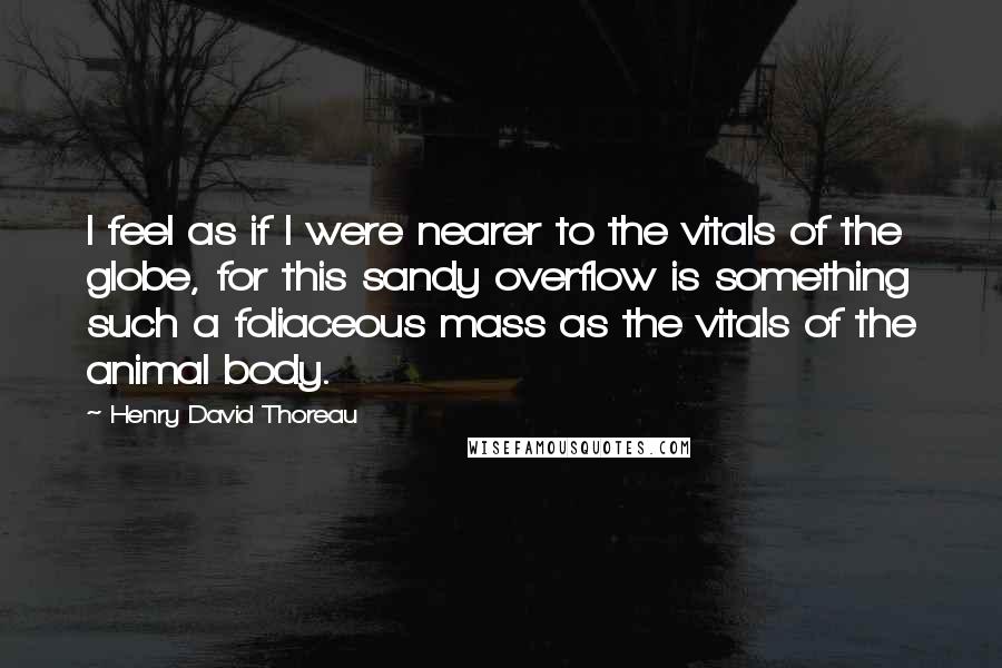 Henry David Thoreau Quotes: I feel as if I were nearer to the vitals of the globe, for this sandy overflow is something such a foliaceous mass as the vitals of the animal body.