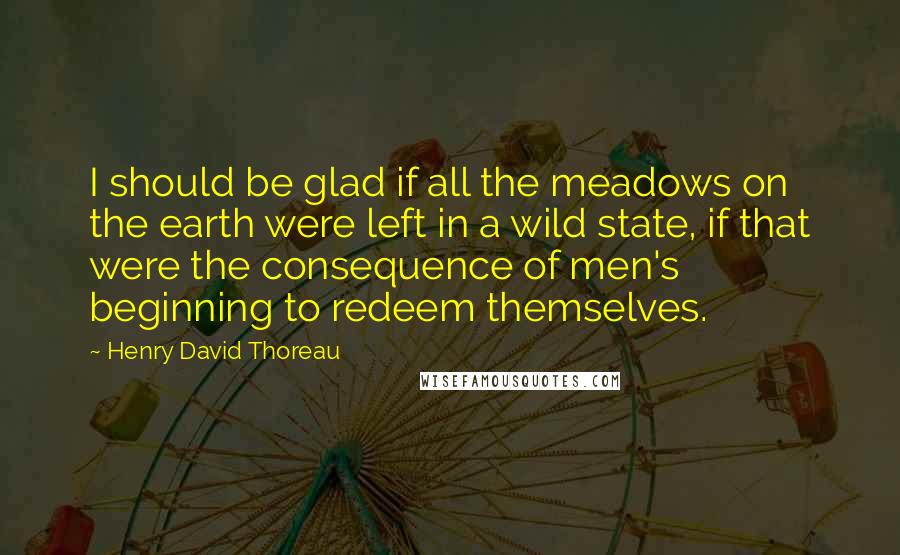 Henry David Thoreau Quotes: I should be glad if all the meadows on the earth were left in a wild state, if that were the consequence of men's beginning to redeem themselves.