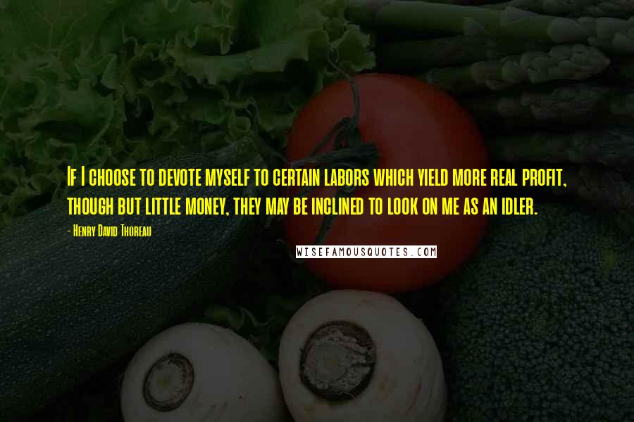 Henry David Thoreau Quotes: If I choose to devote myself to certain labors which yield more real profit, though but little money, they may be inclined to look on me as an idler.