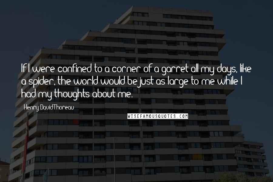 Henry David Thoreau Quotes: If I were confined to a corner of a garret all my days, like a spider, the world would be just as large to me while I had my thoughts about me.