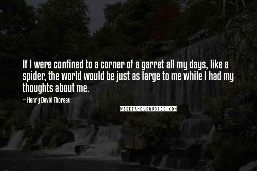 Henry David Thoreau Quotes: If I were confined to a corner of a garret all my days, like a spider, the world would be just as large to me while I had my thoughts about me.